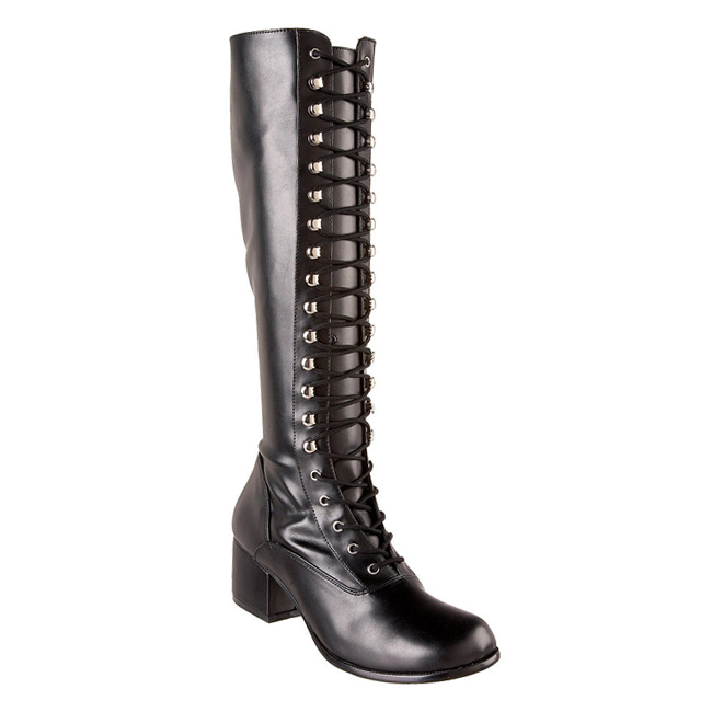 Noir Mat 5 cm RETRO-302 Bottes à Lacets Femmes