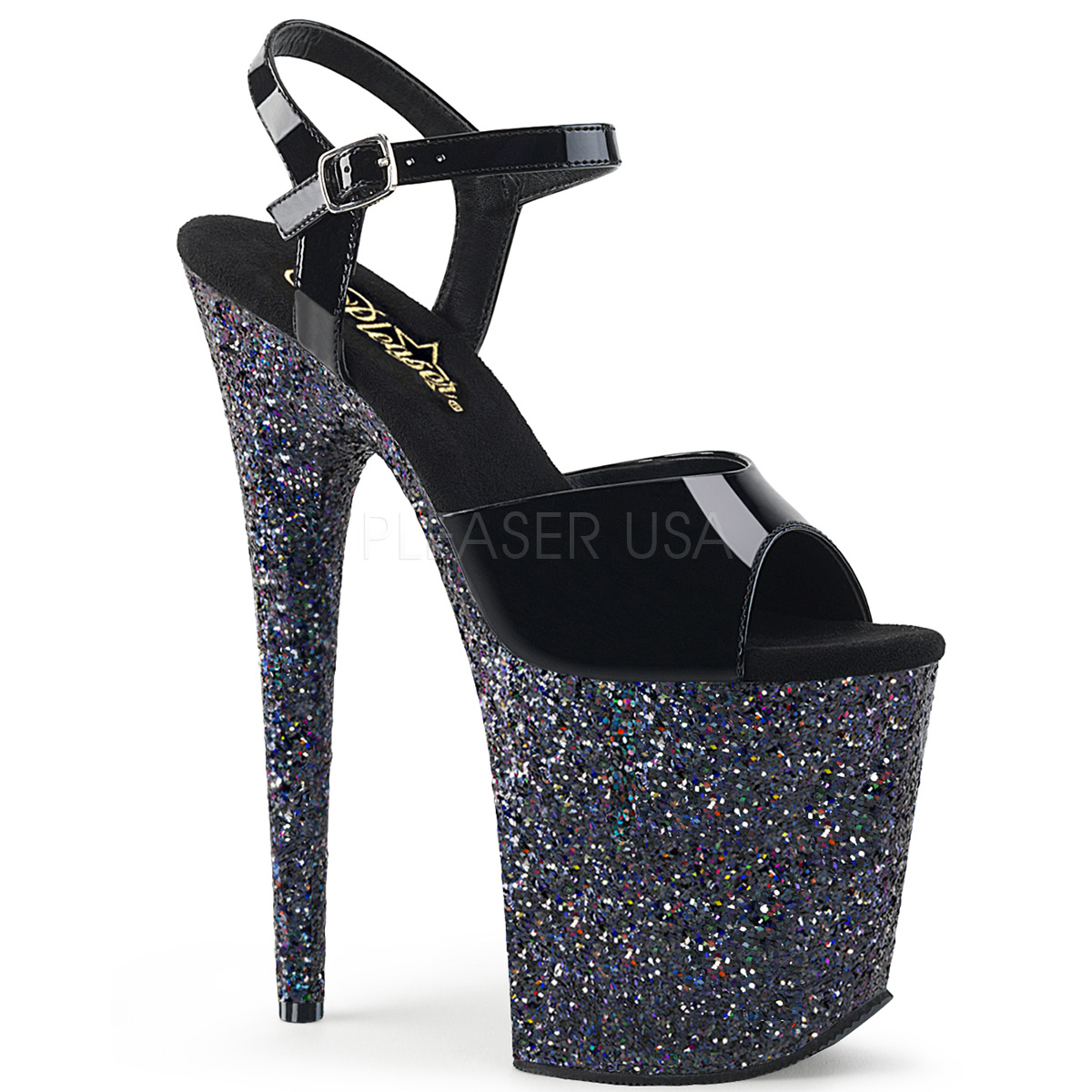 Noir paillettes 20 cm Pleaser FLAMINGO809LG chaussure à talons de pole dance