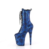 1040SPF - 20 cm bottine talon haut femme pleaser motif serpent bleues