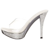 Argent 11,5 cm ELEGANT-401 Pierre strass plateforme mules femme