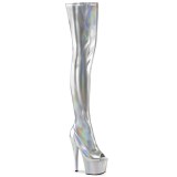 Argent 18 cm ADORE-3011HWR Hologramme plateforme bottes cuissardes bout ouvert