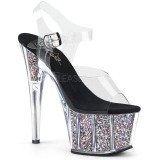 Argent 18 cm ADORE-708CG etincelle talons avec plateforme