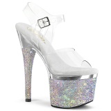 Argent 18 cm ESTEEM-708DM-2 chaussures  talons plateforme strass