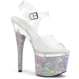 Argent 18 cm ESTEEM-708DM chaussures  talons plateforme strass