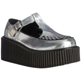 Argent CREEPER-214 Chaussures Creepers Femmes Plateforme