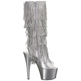 Argent Strass 18 cm ADORE-2024RSF bottes a frangees pour femmes a talon