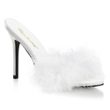 Blanc 10 cm CLASSIQUE-01F mules femmes avec plumes de marabout