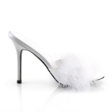 Blanc 10 cm CLASSIQUE-01F mules femmes avec plumes de marabout