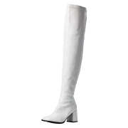 Blanches bottes cuissardes vinyle - annes 70 en - hippie disco gogo botte cuissarde  talon carr 7,5 cm