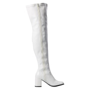 Blanches bottes cuissardes vinyle - annes 70 en - hippie disco gogo botte cuissarde  talon carr 7,5 cm