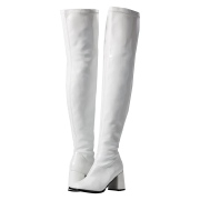 Blanches bottes cuissardes vinyle - annes 70 en - hippie disco gogo botte cuissarde  talon carr 7,5 cm