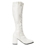 Blanches bottes hautes vinyle - annes 70 en - hippie disco gogo botte haute  talon carr 7,5 cm