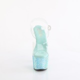 Bleu 18 cm BEJEWELED-708RRS chaussure talon haut pole dance strass plateforme