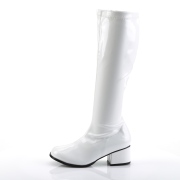 Bottes blanches en cuir verni annes 70 - hippie disco gogo botte haute  talon carr 5 cm