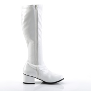 Bottes blanches en cuir verni annes 70 - hippie disco gogo botte haute  talon carr 5 cm