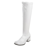 Bottes blanches en cuir verni annes 70 - hippie disco gogo botte haute  talon carr 5 cm