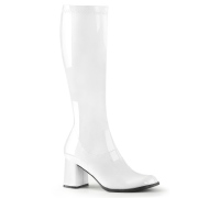 Bottes blanches en cuir verni annes 70 - hippie disco gogo botte haute  talon carr 7,5 cm