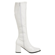 Bottes blanches en cuir verni annes 70 - hippie disco gogo botte haute  talon carr 7,5 cm