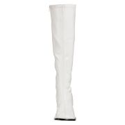 Bottes blanches en cuir verni annes 70 - hippie disco gogo botte haute  talon carr 7,5 cm