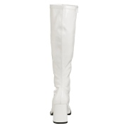 Bottes blanches en cuir verni annes 70 - hippie disco gogo botte haute  talon carr 7,5 cm