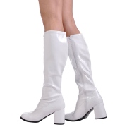 Bottes blanches en cuir verni annes 70 - hippie disco gogo botte haute  talon carr 7,5 cm