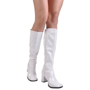 Bottes blanches en cuir verni annes 70 - hippie disco gogo botte haute  talon carr 7,5 cm