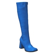 Bottes bleues en cuir verni annes 70 - hippie disco gogo botte haute  talon carr 7,5 cm