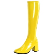 Bottes jaunes en cuir verni annes 70 - hippie disco gogo botte haute  talon carr 7,5 cm