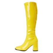 Bottes jaunes en cuir verni annes 70 - hippie disco gogo botte haute  talon carr 7,5 cm