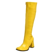 Bottes jaunes en cuir verni annes 70 - hippie disco gogo botte haute  talon carr 7,5 cm