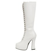 Bottes lacets plateforme blanches verni annes 70 - hippie disco gogo botte haute  talon carr 13 cm