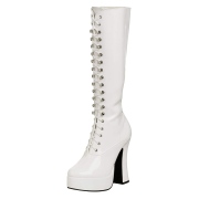 Bottes lacets plateforme blanches verni annes 70 - hippie disco gogo botte haute  talon carr 13 cm