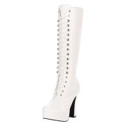 Bottes lacets plateforme blanches vinyle annes 70 - hippie disco gogo botte haute  talon carr 13 cm