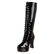 Bottes lacets plateforme noires verni annes 70 - hippie disco gogo botte haute  talon carr 10 cm