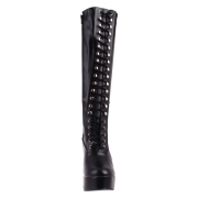 Bottes lacets plateforme noires vinyle annes 70 - hippie disco gogo botte haute  talon carr 13 cm