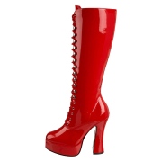 Bottes lacets plateforme rouges verni annes 70 - hippie disco gogo botte haute  talon carr 13 cm