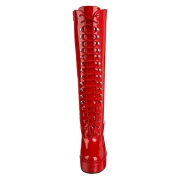 Bottes lacets plateforme rouges verni annes 70 - hippie disco gogo botte haute  talon carr 13 cm