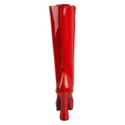 Bottes lacets plateforme rouges verni annes 70 - hippie disco gogo botte haute  talon carr 13 cm