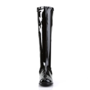 Bottes noires en cuir verni annes 70 - hippie disco gogo botte haute  talon carr 5 cm