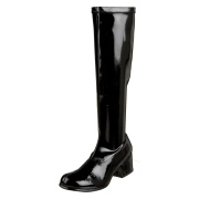 Bottes noires en cuir verni annes 70 - hippie disco gogo botte haute  talon carr 5 cm