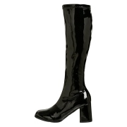 Bottes noires en cuir verni annes 70 - hippie disco gogo botte haute  talon carr 7,5 cm