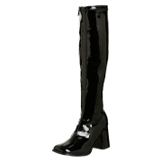 Bottes noires en cuir verni annes 70 - hippie disco gogo botte haute  talon carr 7,5 cm