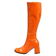 Bottes orange en cuir verni annes 70 - hippie disco gogo botte haute  talon carr 7,5 cm