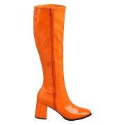 Bottes orange en cuir verni annes 70 - hippie disco gogo botte haute  talon carr 7,5 cm