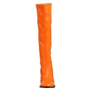 Bottes orange en cuir verni annes 70 - hippie disco gogo botte haute  talon carr 7,5 cm