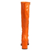 Bottes orange en cuir verni annes 70 - hippie disco gogo botte haute  talon carr 7,5 cm