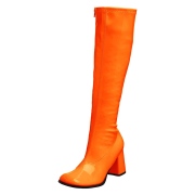 Bottes orange en cuir verni annes 70 - hippie disco gogo botte haute  talon carr 7,5 cm