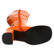 Bottes orange en cuir verni annes 70 - hippie disco gogo botte haute  talon carr 7,5 cm