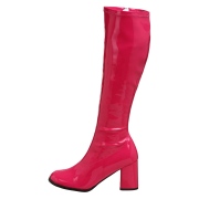 Bottes pink en cuir verni annes 70 - hippie disco gogo botte haute  talon carr 7,5 cm