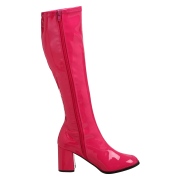 Bottes pink en cuir verni annes 70 - hippie disco gogo botte haute  talon carr 7,5 cm